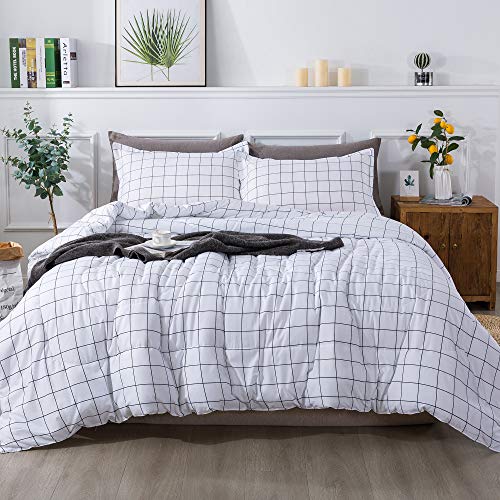 Andency White Queen Comforter Set(90X90 Inch), 3 Pieces(1 Grid Comforter And 2 Pillowcases) White Bed Comforter Set, All Season