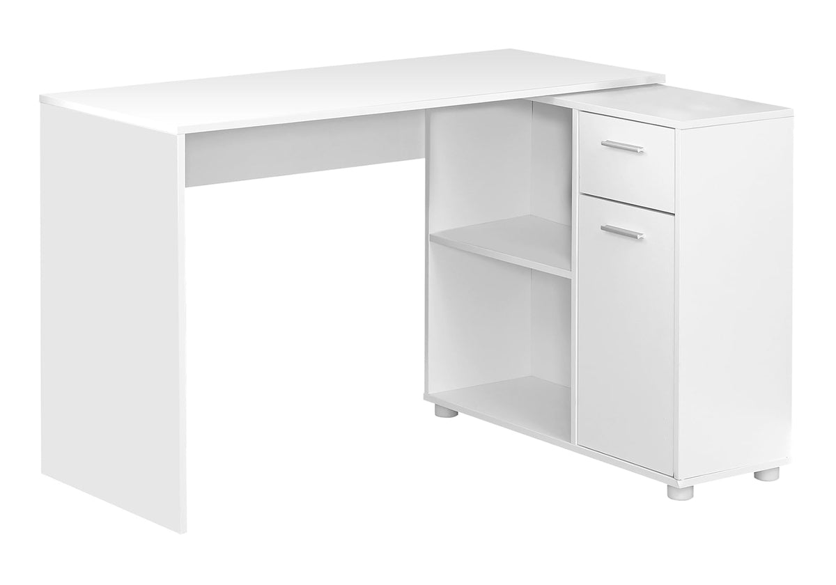 Monarch Specialties Workstation with Storage Shelves and Cabinet for Home & Office-Contemporary Style L Shaped Computer Desk, 46' L, White