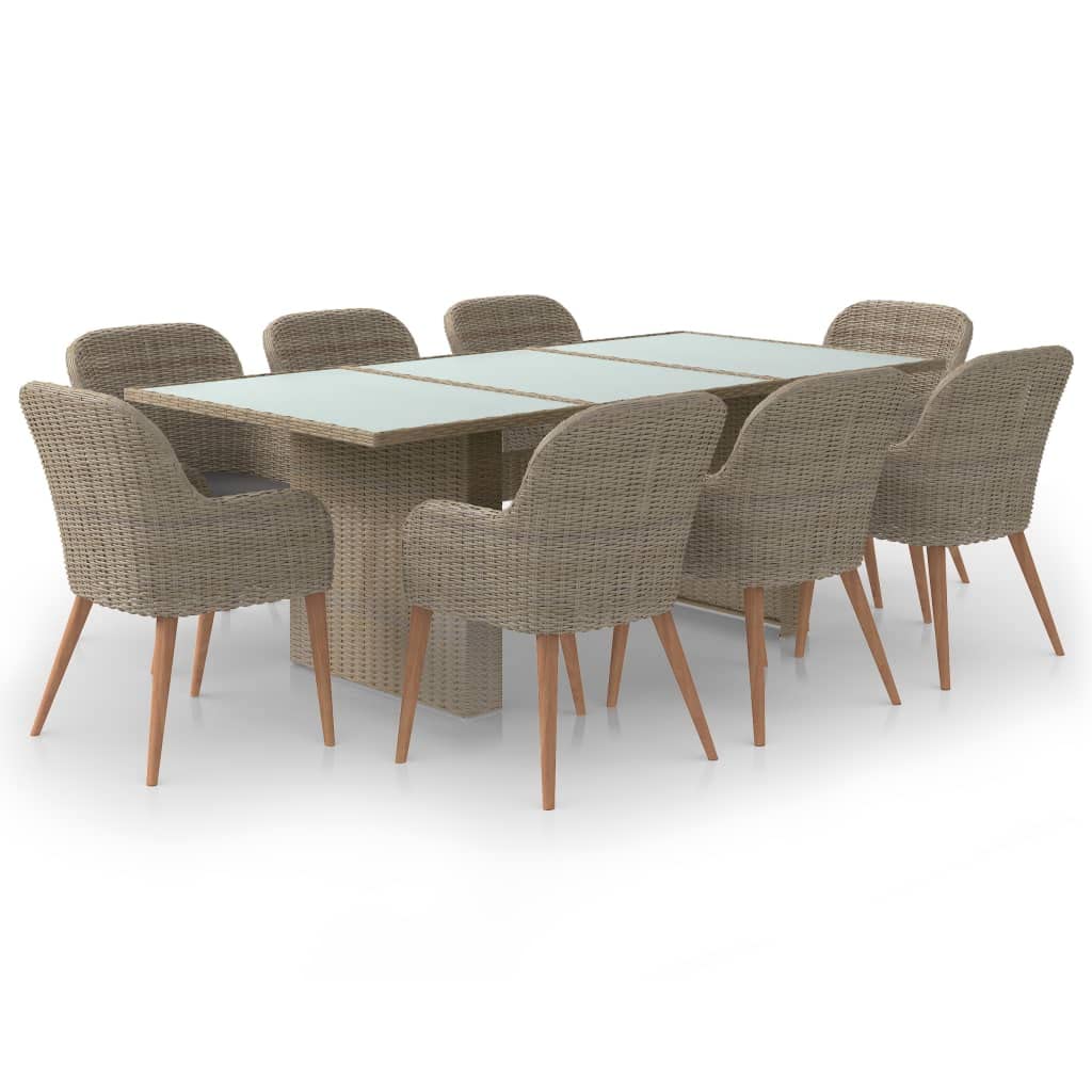 vidaXL 9 Piece Garden Dining Set with Cushions Durable Poly Rattan and Powder Coated Steel Frame Perfect for Indoor Outdoor Use 