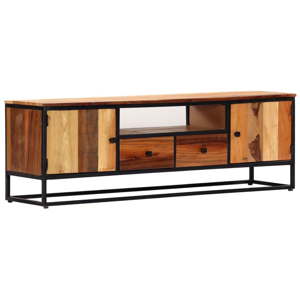 vidaXL TV Stand TV Unit Sideboard Console - Solid Reclaimed Wood & Steel, Mid-Century, 2 Doors, 2 Drawers, 1 Compartment, Brown, 47.2&quot;x11.8&quot;x15.7&quot;