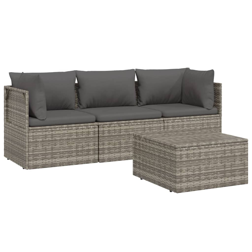 Vidaxl 4 Piece Patio Lounge Set With Cushions In Gray Poly Rattan - Modern Design, Durable Material, Comfortable Seating, Ample Storage Space, And Waterproof Bags