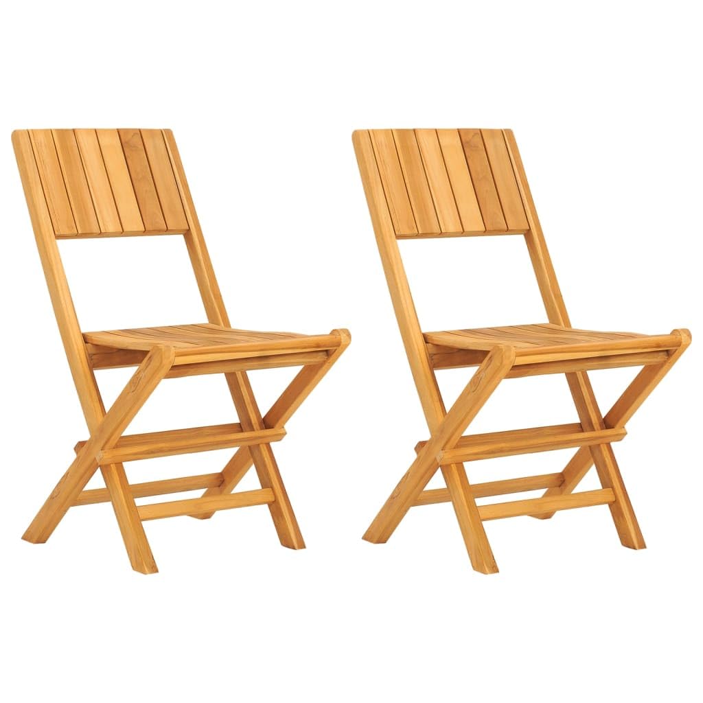 vidaXL Folding Patio Chairs in Solid Teak Wood - 2-Piece Outdoor Lounge Seating Set with Backrest Support for Garden, Deck, and Patio - 18.5"x24"x35.4"