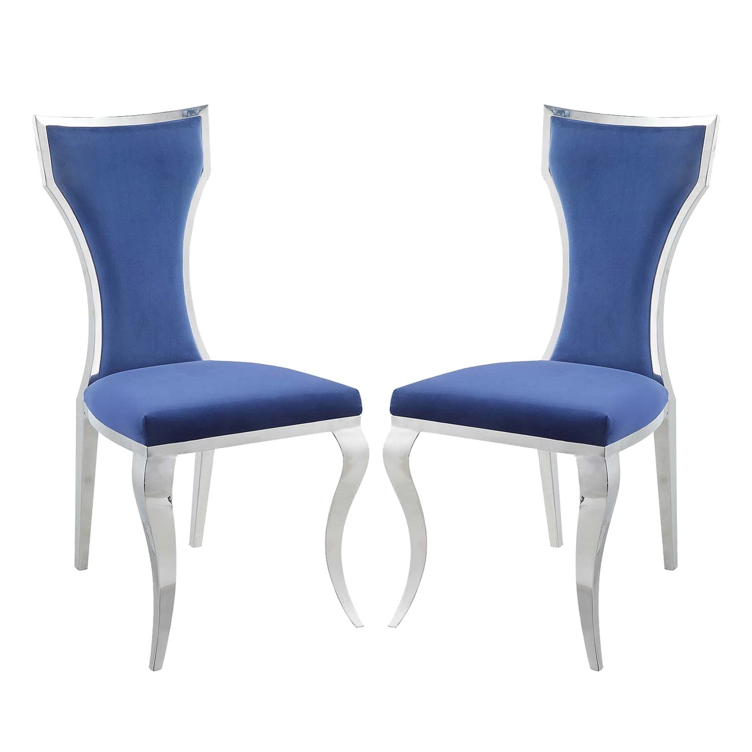 simple relax Set of 2 Side Chair Gold Finish, Blue and Silver