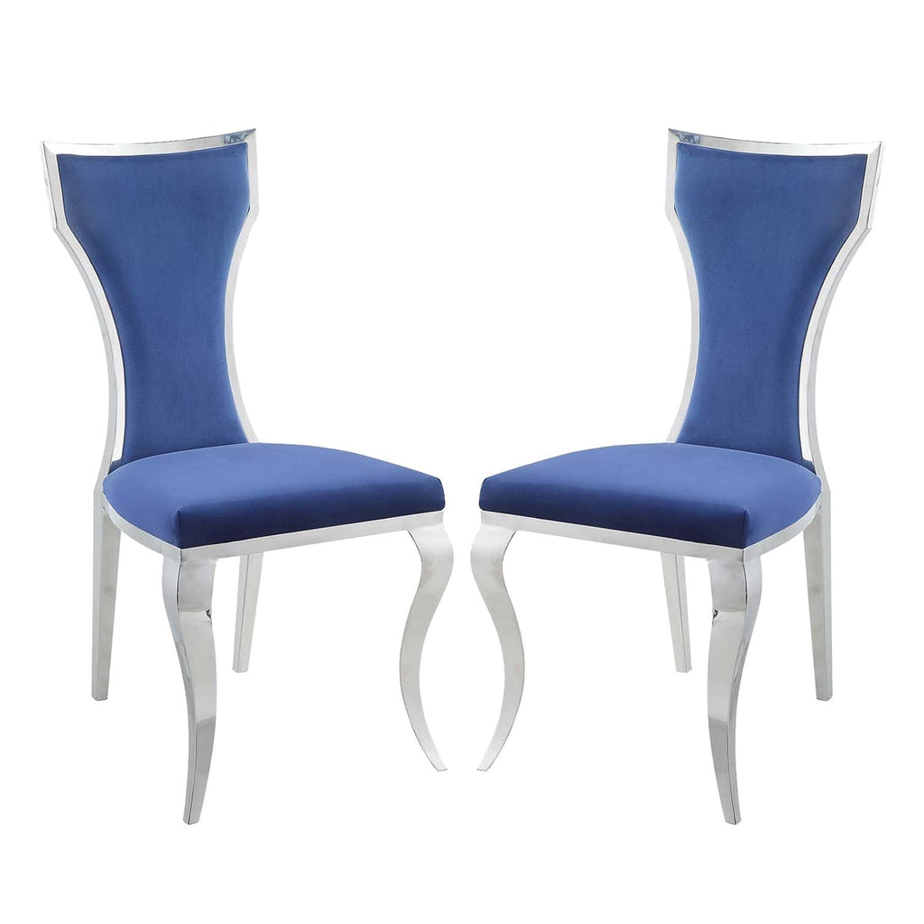 simple relax Set of 2 Side Chair Gold Finish, Blue and Silver