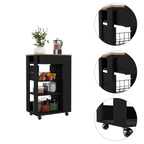 HomeRoots Black-Light Oak Sleek Black and Light Oak Portable Kitchen Cart
