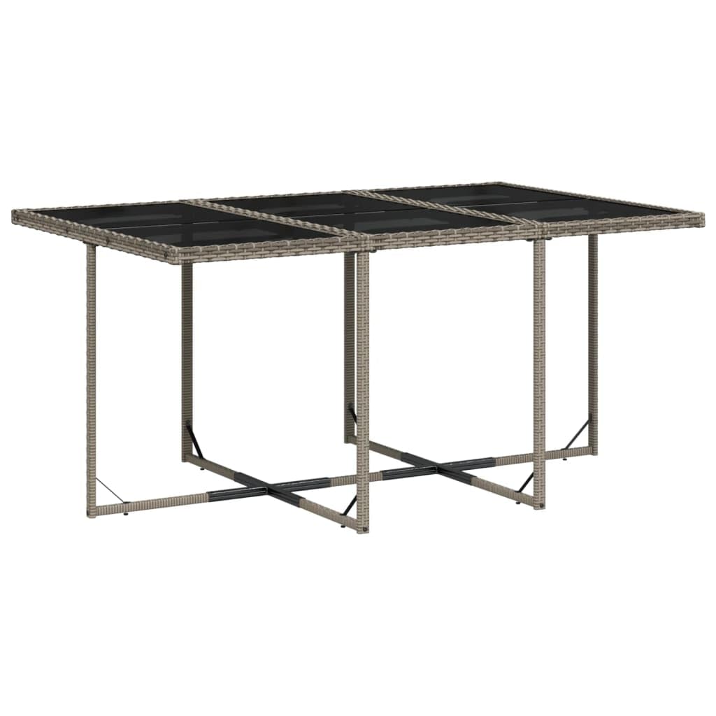 vidaXL Patio Dining Set with Cushions - 7 Piece Gray Poly Rattan Outdoor Furniture for Garden, Backyard, Patio - Foldable Chairs, Tempered Glass Tabletop, Space-Saving Design