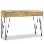 vidaXL Console Table 47.2"x13.8"x29.9", Recycled Solid Teak Console Table with 3 Drawers, Rectangular Table with Wrought Iron Legs, Easy Assembly, Brown