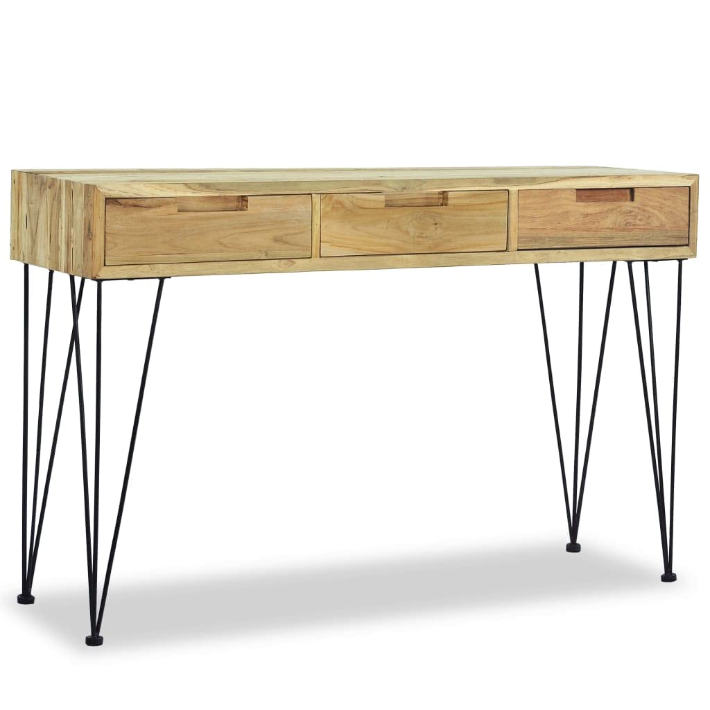 vidaXL Console Table 47.2"x13.8"x29.9", Recycled Solid Teak Console Table with 3 Drawers, Rectangular Table with Wrought Iron Legs, Easy Assembly, Brown