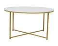 Flash Furniture Hampstead Collection Coffee Table - Modern White Marble Finish Coffee Table - Crisscross Brushed Gold Frame