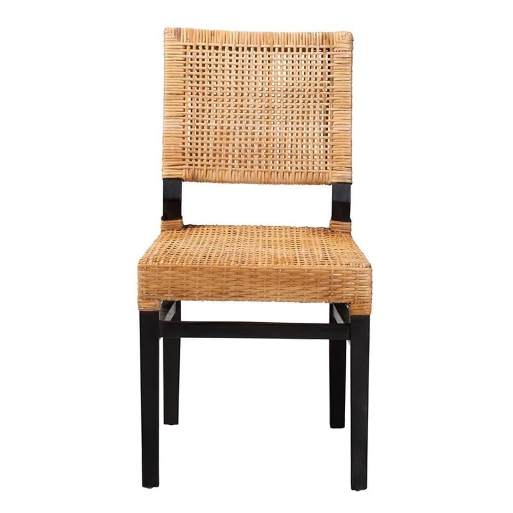 Baxton Studio Lesia Modern Bohemian Natural Brown Rattan and Espresso Brown Mahogany Wood Dining Chair