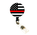 Wigspedia Retractable Name Id Badge Holder Reel/Id Badge Holder - Firefighters Thin Red Line (Thin Red Line (Slide/Belt Clip))