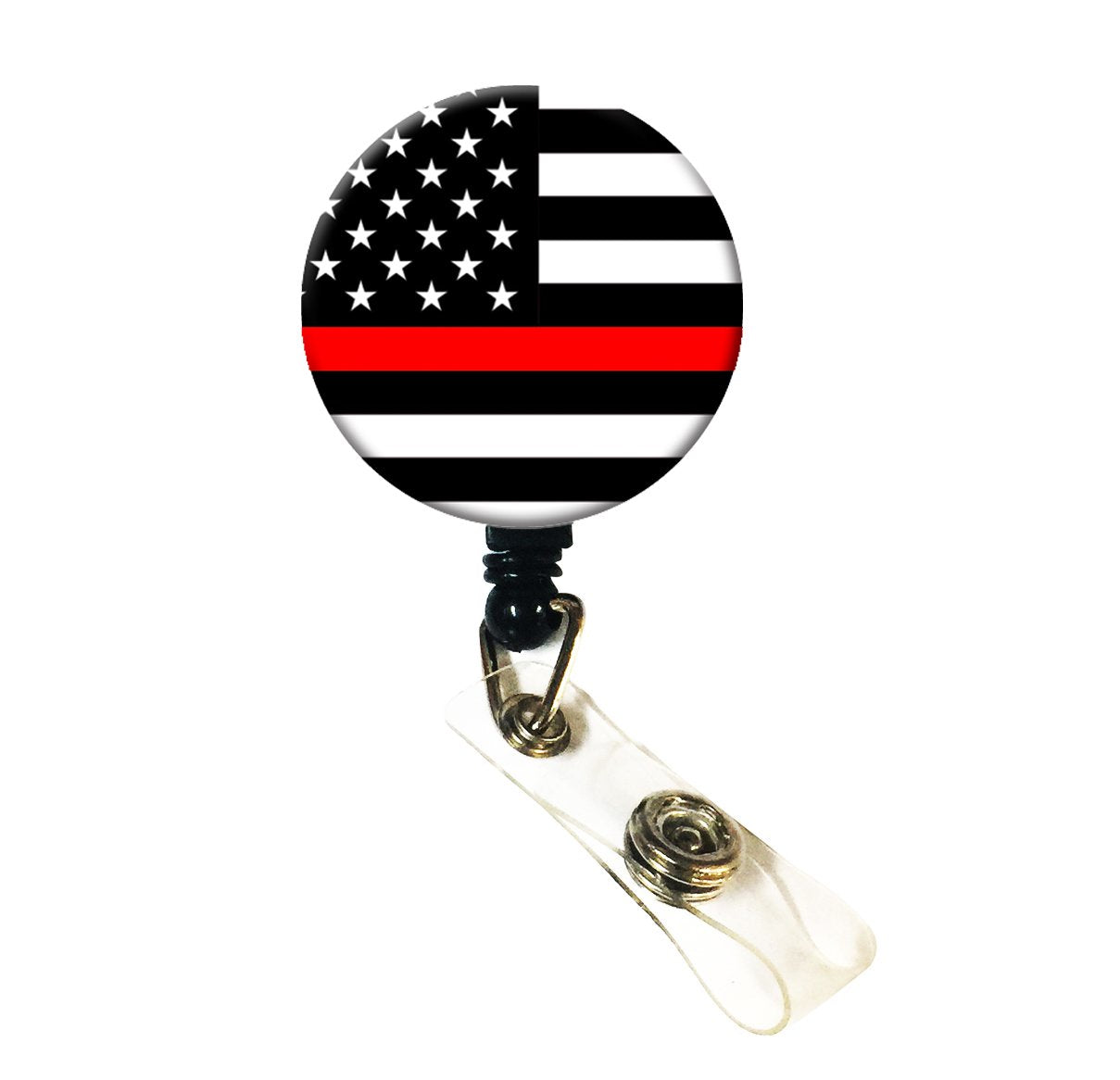 Wigspedia Retractable Name Id Badge Holder Reel/Id Badge Holder - Firefighters Thin Red Line (Thin Red Line (Slide/Belt Clip))
