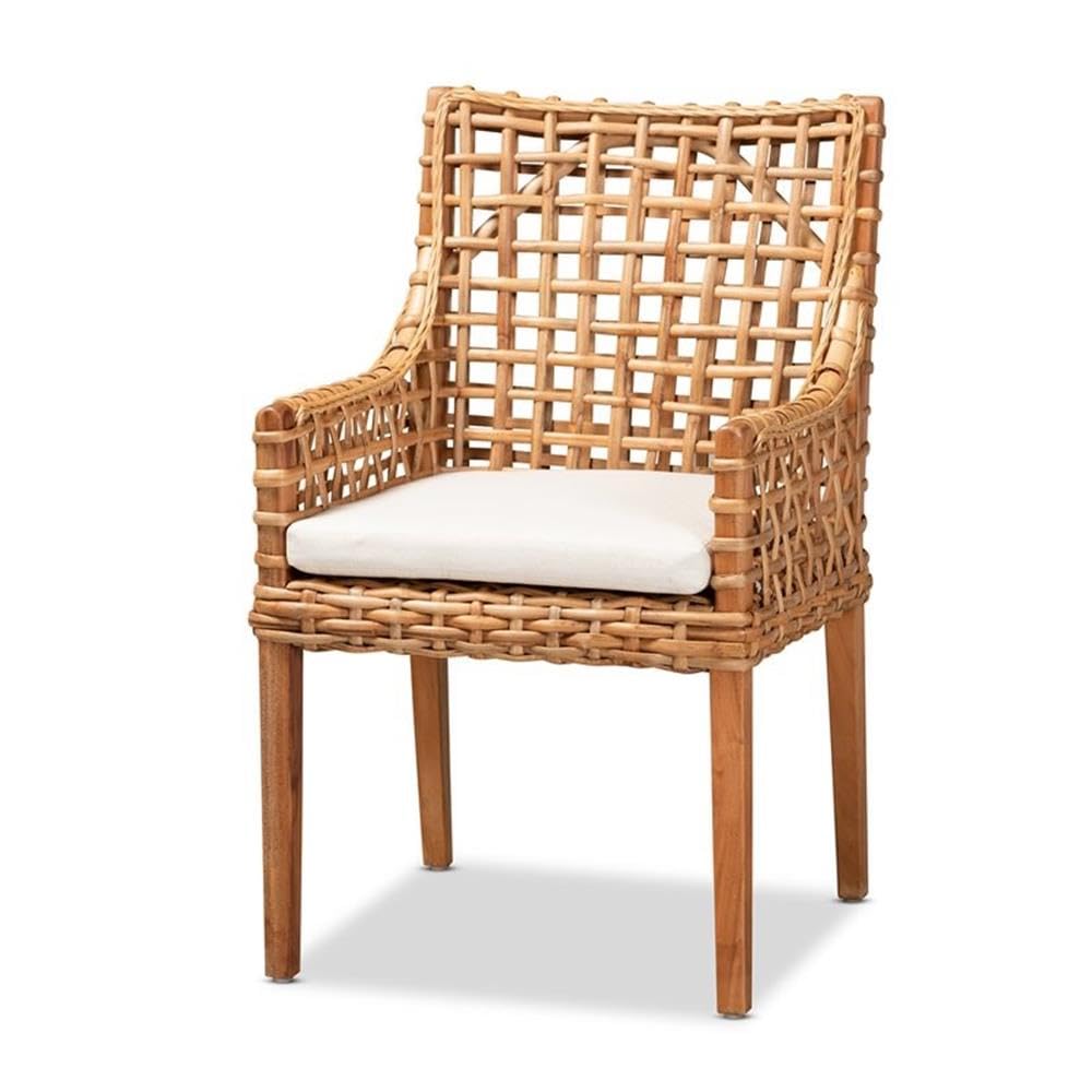 Baxton Studio Saoka Modern and Contemporary Natural Brown Finished Wood and Rattan Dining Chair
