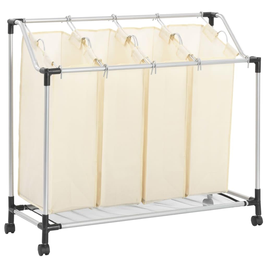 vidaXL Easy to Assemble Laundry Sorter | Cream Steel Frame & Durable, Non-woven Bags | Four Bags with Carrying Handles | Suitable for any Laundry Room or Utility Room