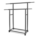 Fishat Black Simple Standard 2 Double Rod Clothing Metal Garment Rack for Hanging Clothes, Rolling Clothes Organizer with Mobile