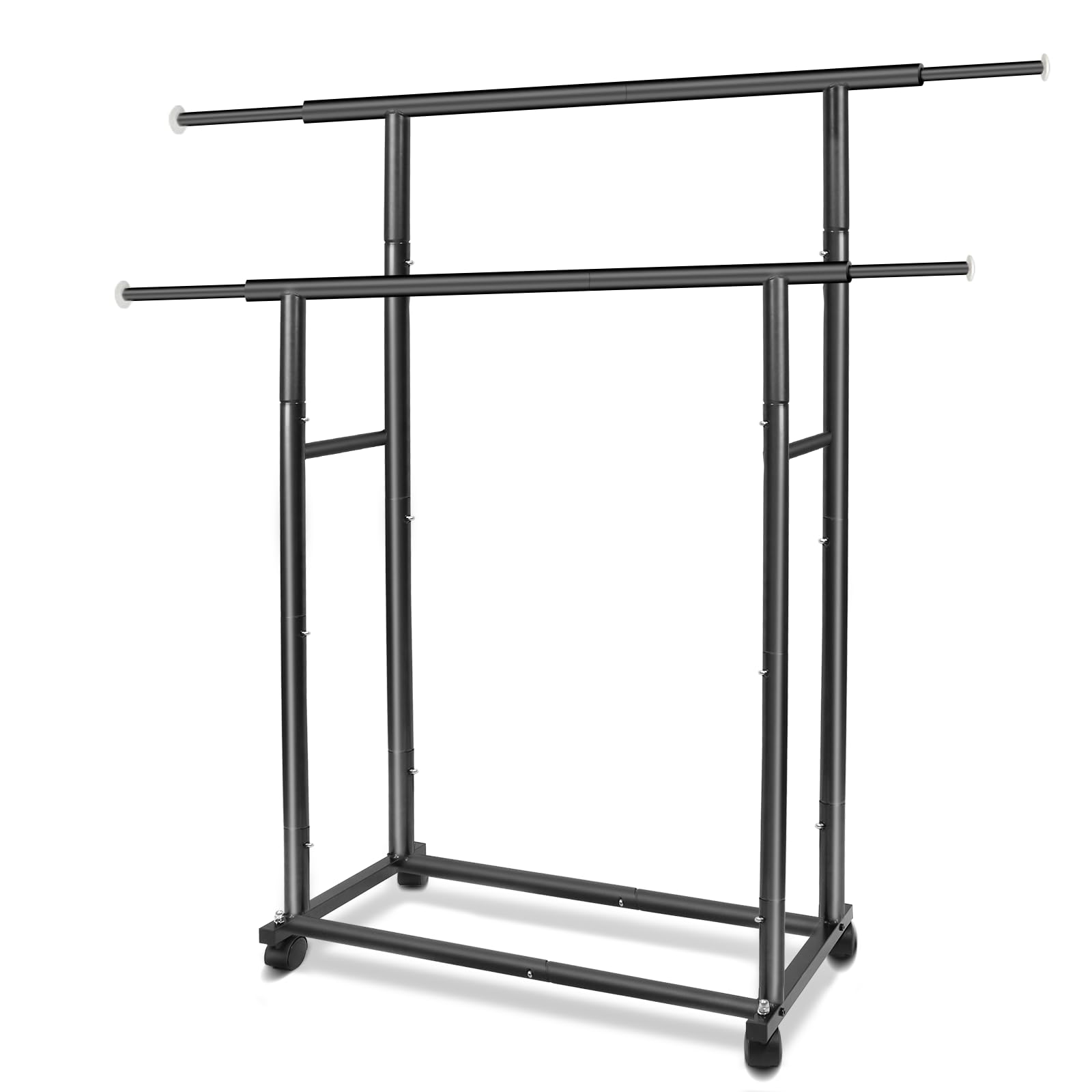 Fishat Black Simple Standard 2 Double Rod Clothing Metal Garment Rack for Hanging Clothes, Rolling Clothes Organizer with Mobile