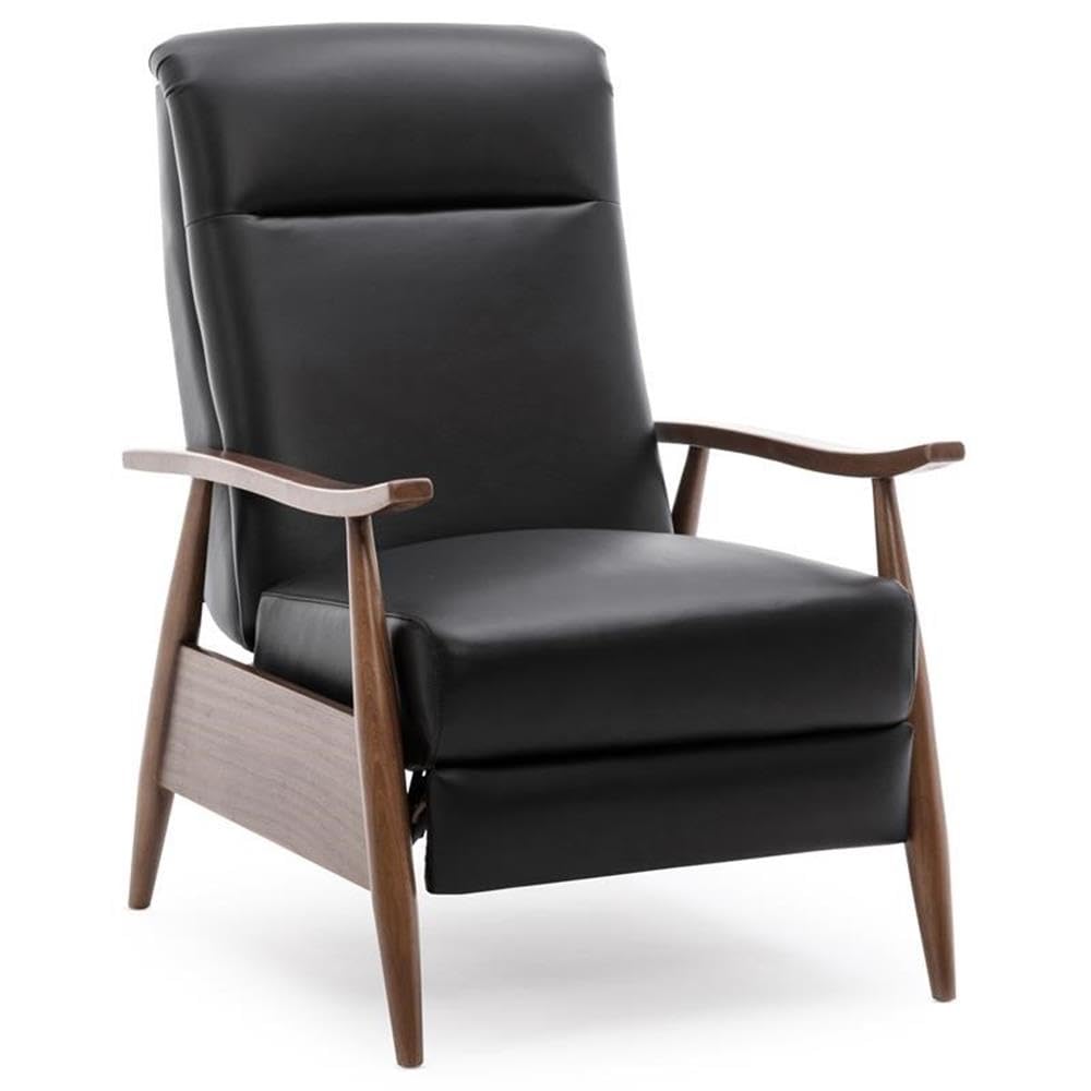 Comfort Pointe Fairview Black Top Grain Leather Chestnut Exposed Wood Arm Push Back Recliner