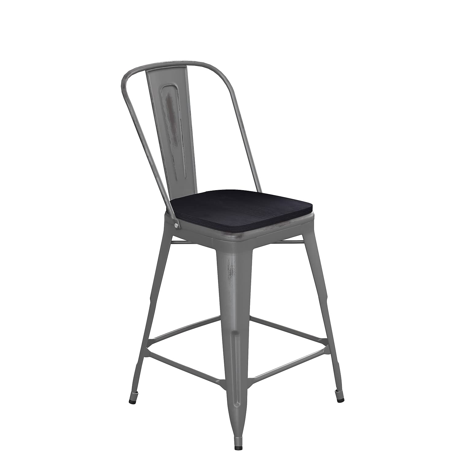 Flash Furniture Lincoln Commercial Indoor Metal Counter Stool - Silver Antique Finish with Clear Coat Metal Frame - Black Polyst