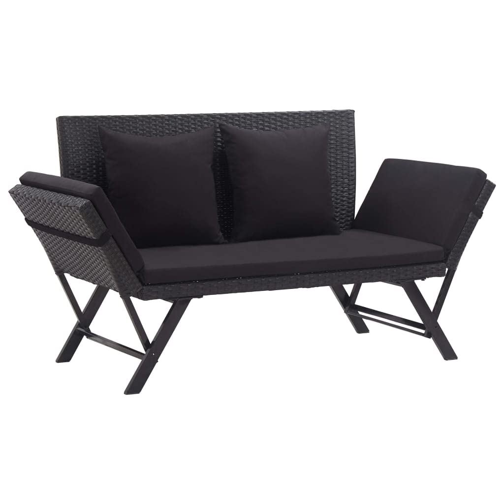 vidaXL Garden Bench with Cushions 69.3" Black Poly Rattan