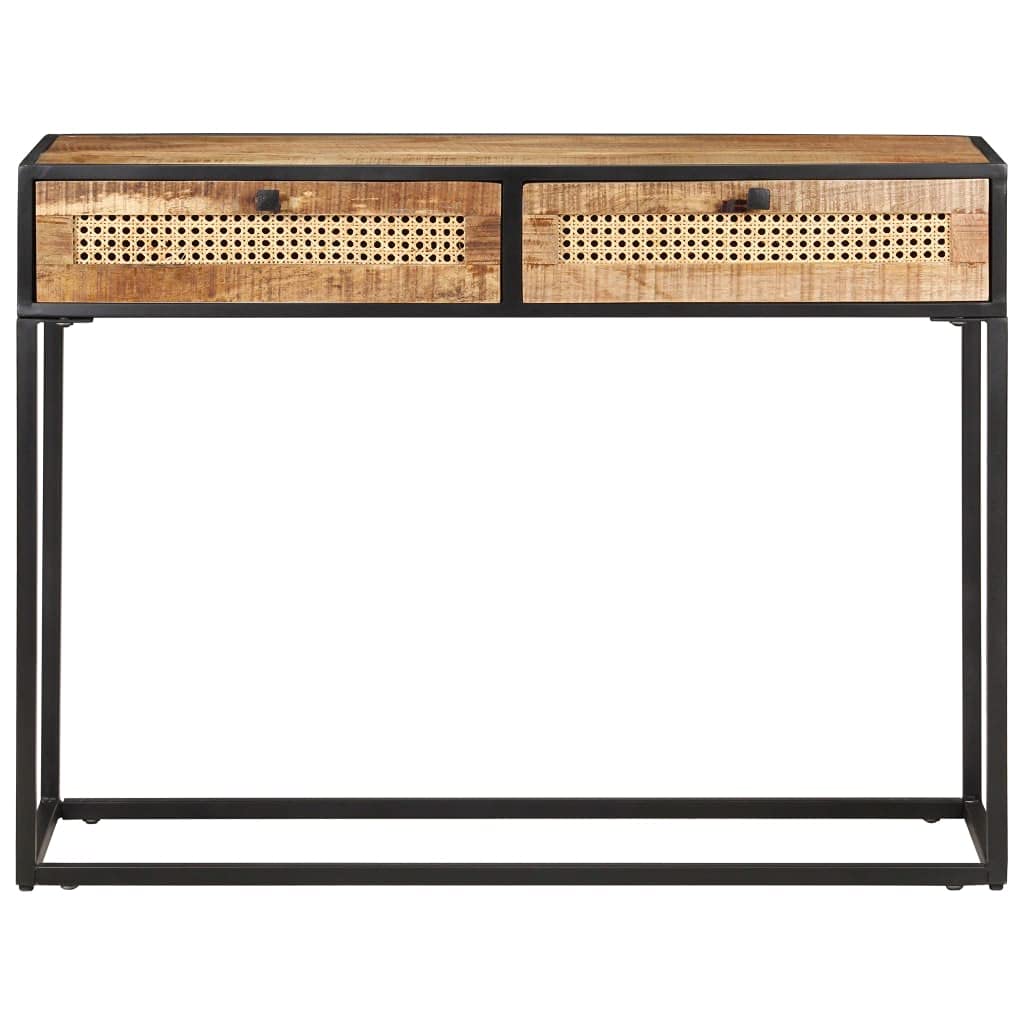 Console Table 39.4"x13.8"x29.5" Rough Mango Wood and Natural Cane