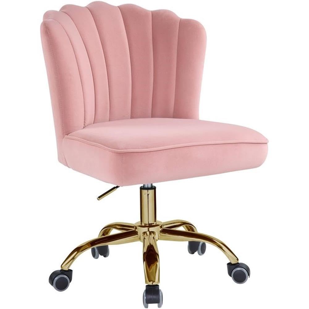 Acme Moyle Velvet Upholstered Armless Office Chair in Rose Quartz and Gold