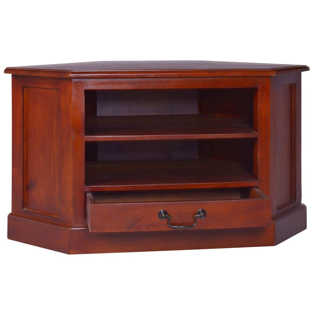 vidaXL Solid Mahogany Wood Corner TV Cabinet Stand HiFi Stereo Unit Side Plasma Cabinet Lowboard Entertainment Center Living Room Classical Brown