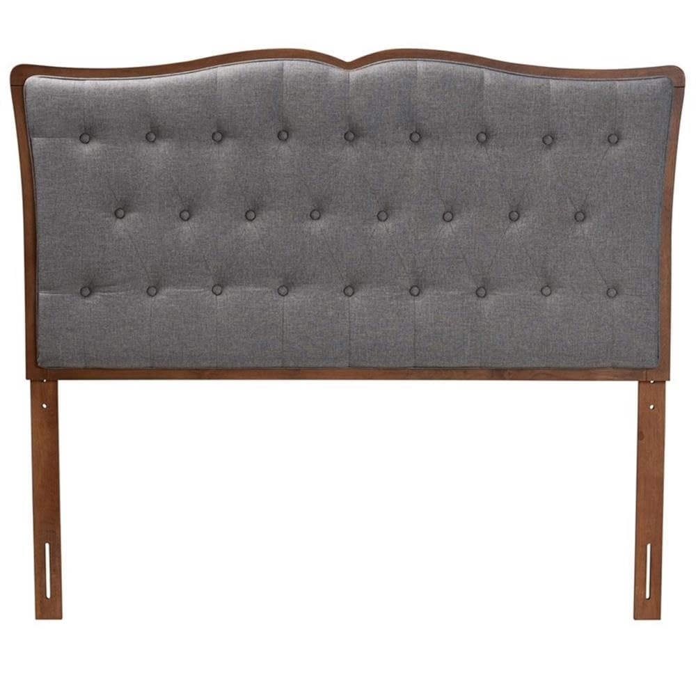 Baxton Studio Georgia Classic and Traditional Grey Fabric and Walnut Brown Finished Wood Queen Size Headboard