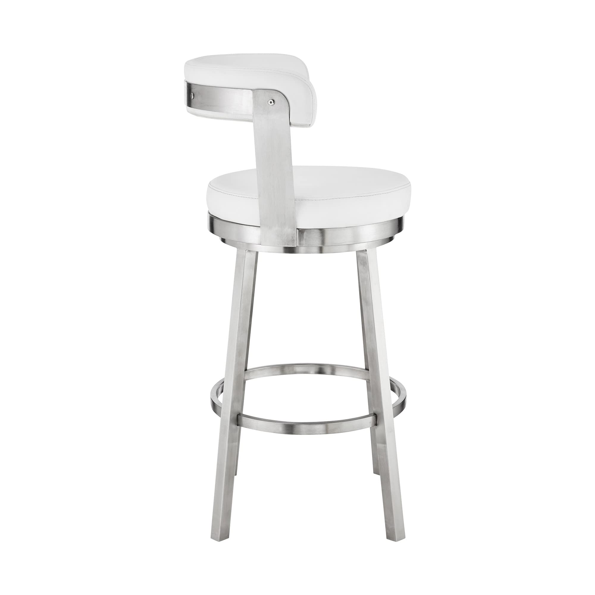HomeRoots 30' Chic White Faux Leather with Stainless Steel Finish Swivel Bar Stool