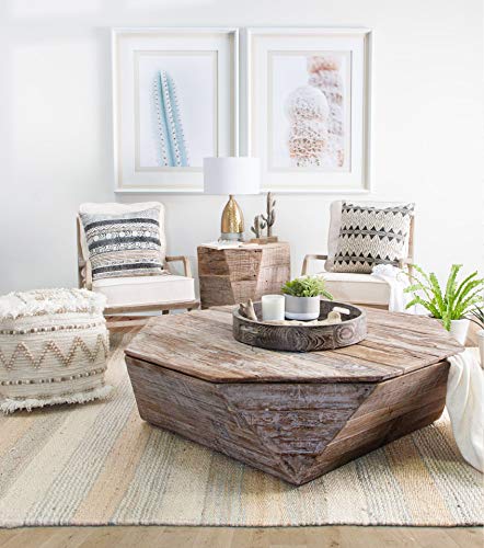 HomeRoots Light Brown Octogan Solid Wood Hinged Top Coffee Table w/Storage