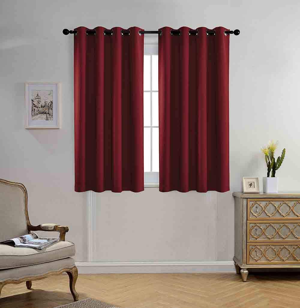 Miuco Room Darkening Textured Blackout Curtains For Living Room 2 Panels 52X63 Inch Long Burgundy