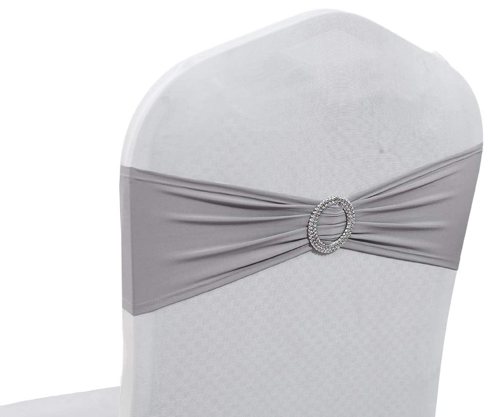 Mds Pack Of 50 Spandex Chair Sashes Bow Sash Elastic Chair Bands Ties With Buckle For Wedding And Events Decoration Spandex Slider Sashes Bow - Silver Gray