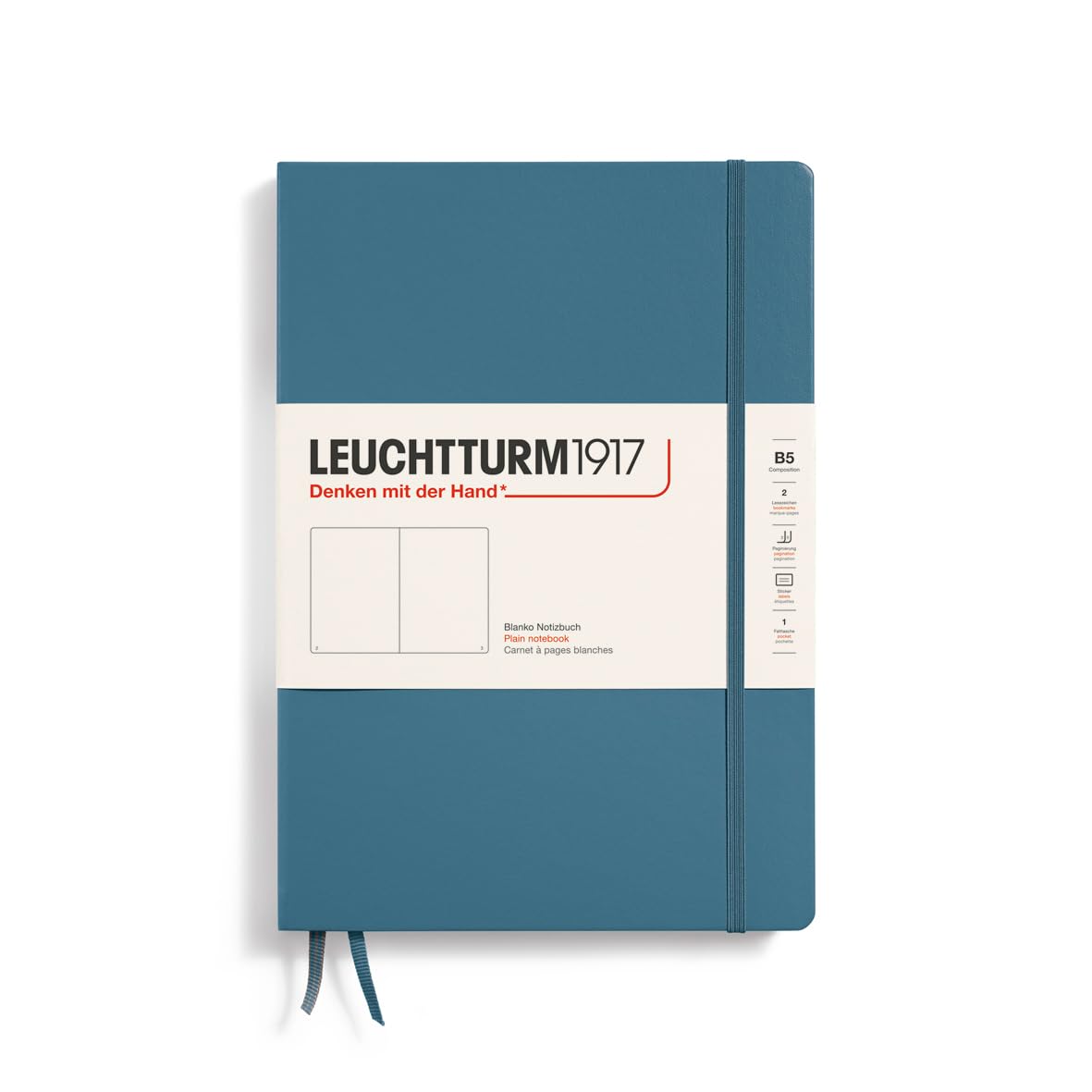 Leuchtturm1917 - Notebook Hardcover Composition B5-219 Numbered Pages For Writing And Journaling (Stone Blue, Plain)