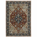 HomeRoots 508056 6 x 9 ft. Blue Beige Tan Brown Gold & Rust Red Oriental Power Loom Stain Resistant Rectangle Area Rug with Fringe