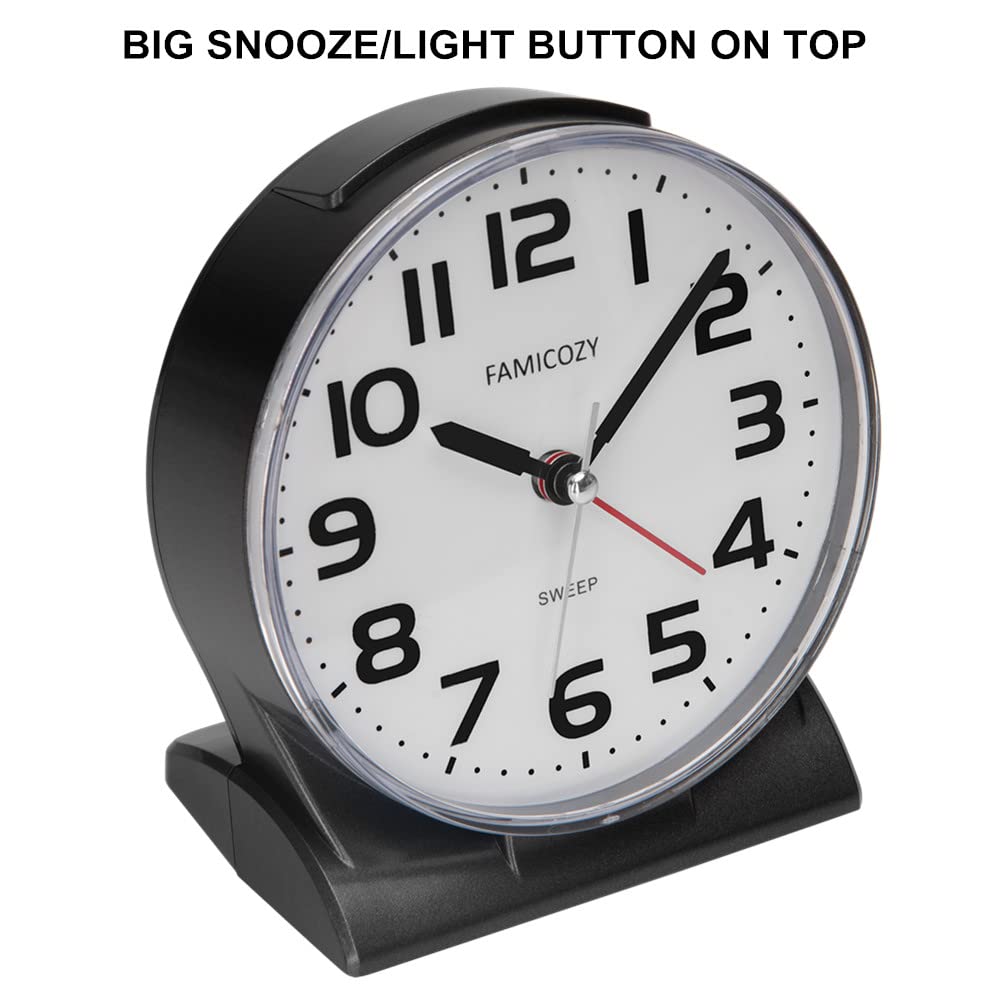 Famicozy 4.5'' No Ticking Analog Alarm Clock,Silent Readable For Seniors,Easy To Set,Gradual Rise Alarm,Big Numbers,On/Off Switc