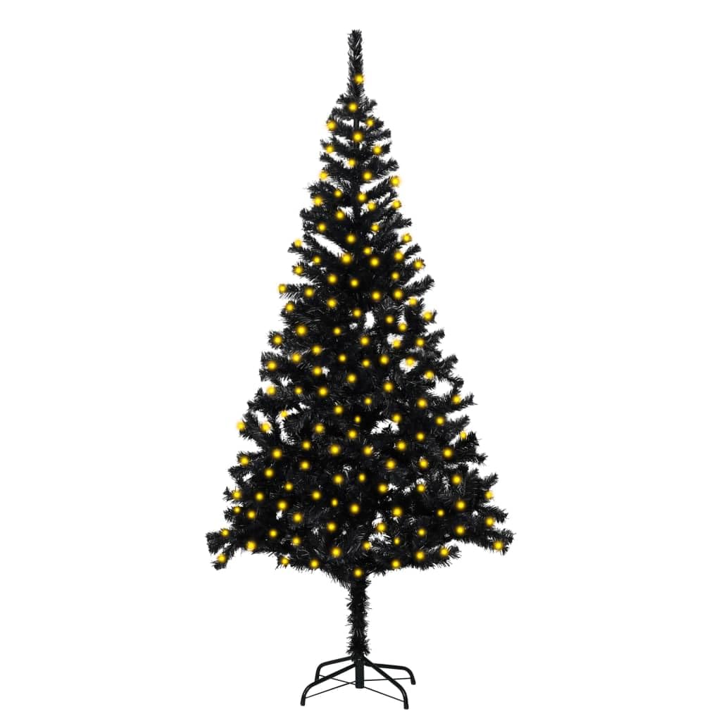 Vidaxl 82.7&quot; Artificial Black Christmas Tree With Leds And Stand - Pvc Constructed, Economical And Reusable Holiday Decoration