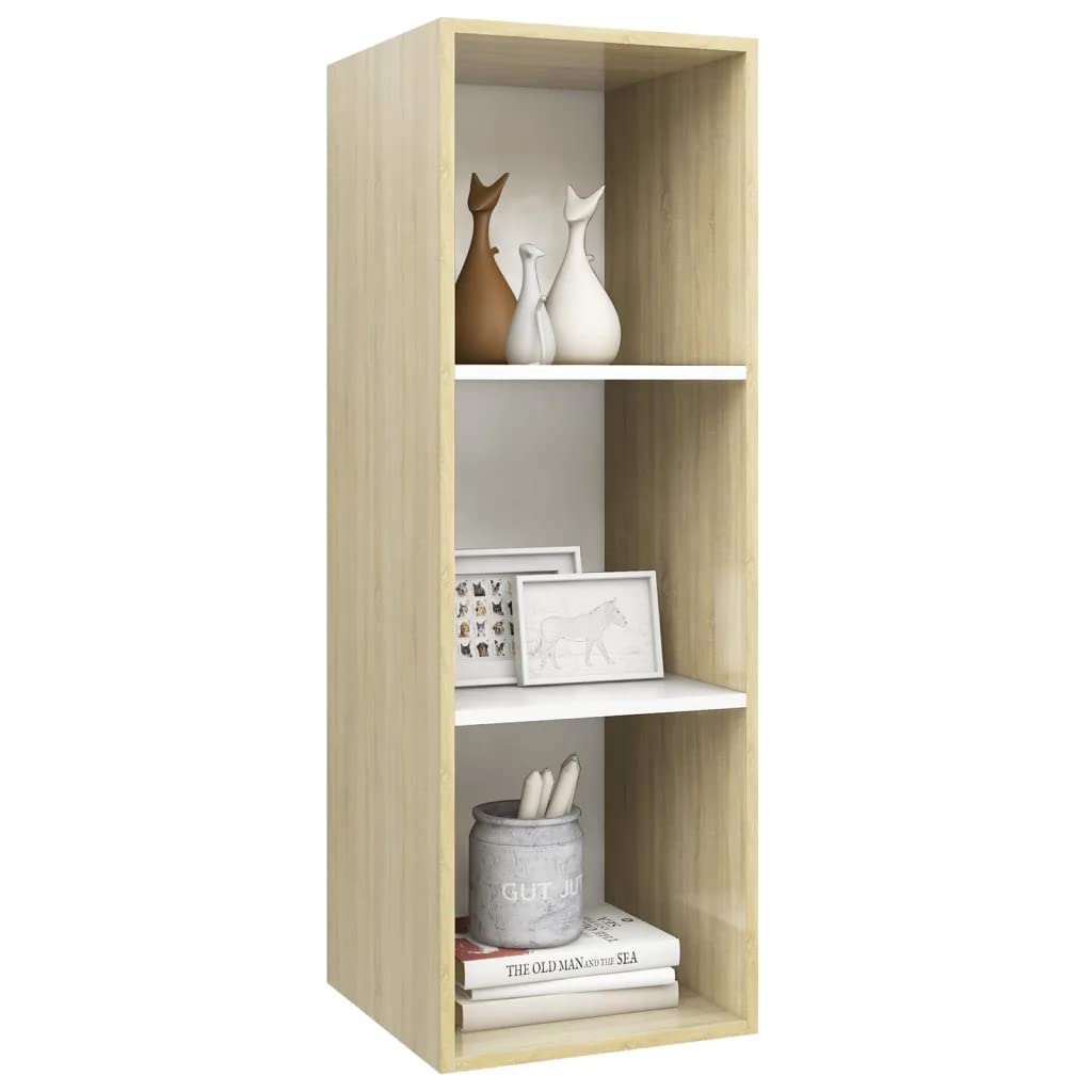 vidaXL Wall-mounted TV Cabinet Sonoma Oak and White 14.6&quot;x14.6&quot;x42.1&quot; Chipboard