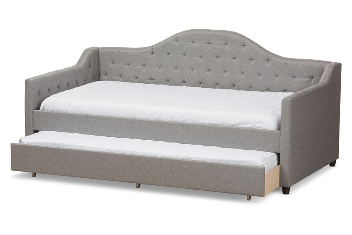 Baxton Studio Perry Fabric Daybed with Trundle in Light Gray