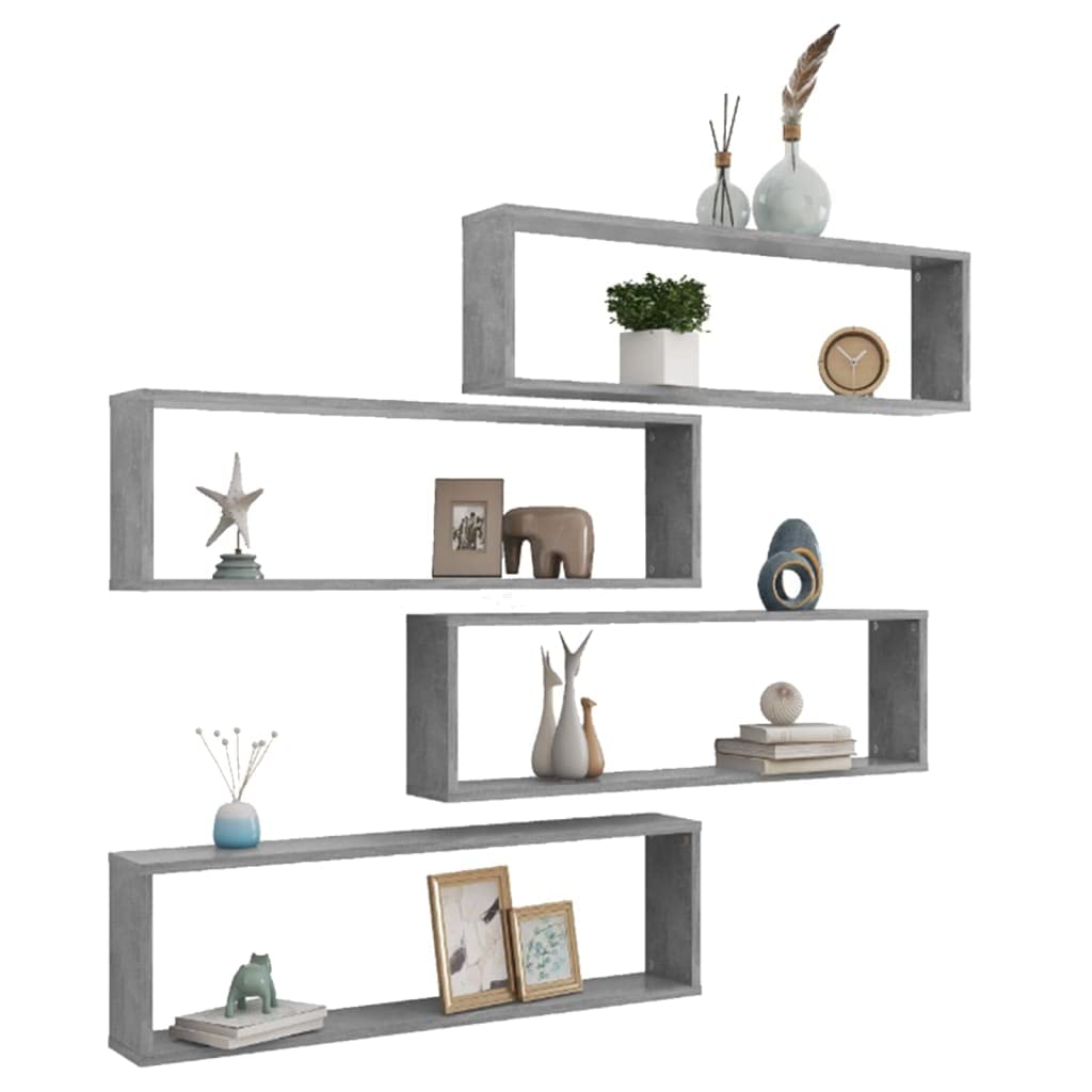 vidaXL Wall Cube Shelves 4 pcs Concrete Gray 39.4&quot;x5.9&quot;x11.8&quot; Engineered Wood
