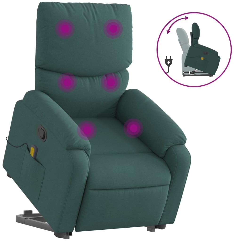 vidaXL Power Lift Armchair - Recliner with Vibration Massage, Manual Recline, Foam Padding, Side Pocket, Sturdy Frame - Dark Gre