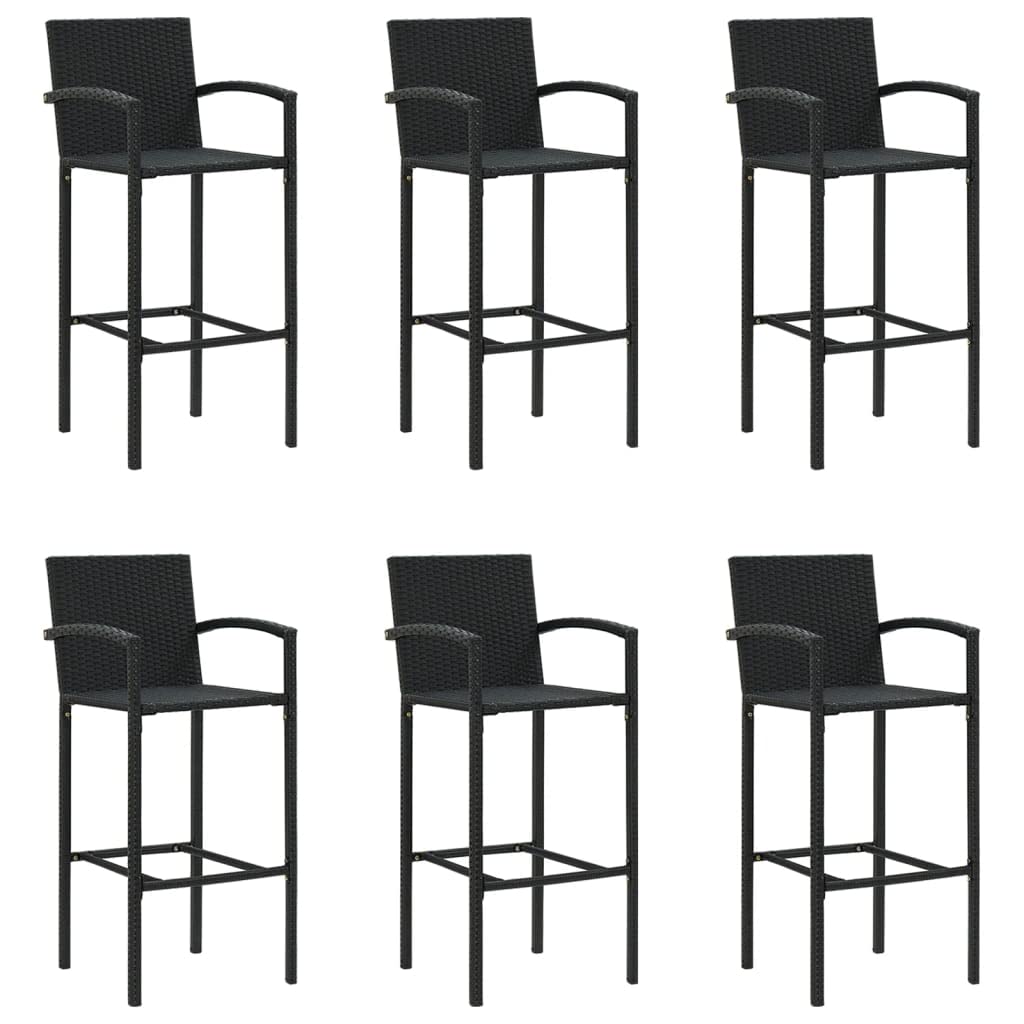 vidaXL Patio Bar Set 7 Piece, Outdoor Patio Wicker Set Bar Height Chair, Bar Table and Chair Set for Balcony Backyard Porch, Black Poly Rattan
