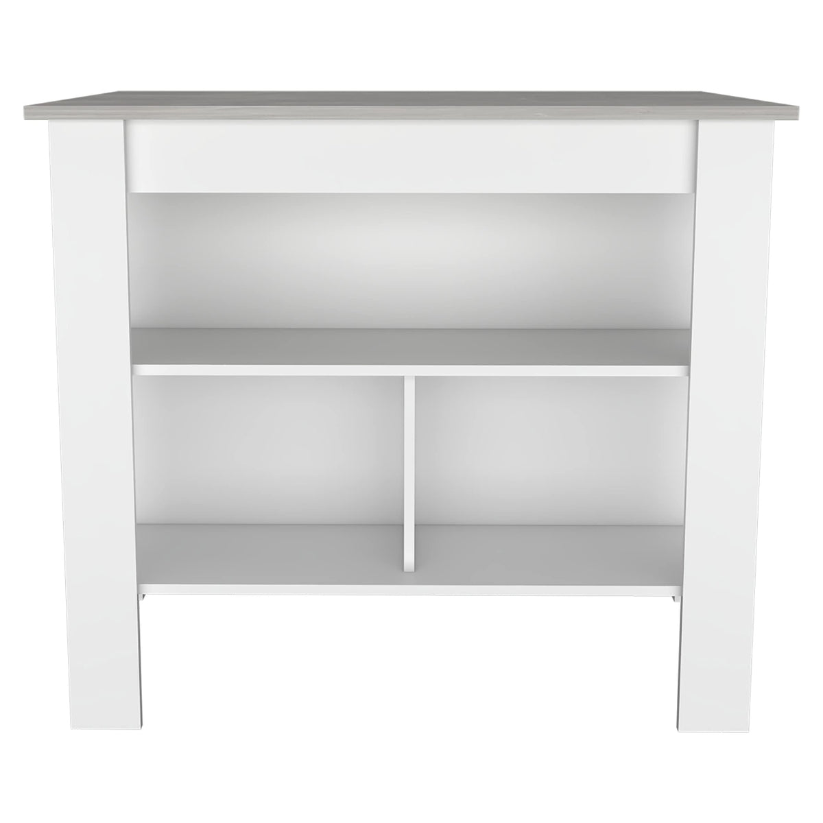 Kitchen Island, Kitchen Table 35&quot; H, 4 Legs, 3 Open Storage Shelves, White/Ibiza Marble