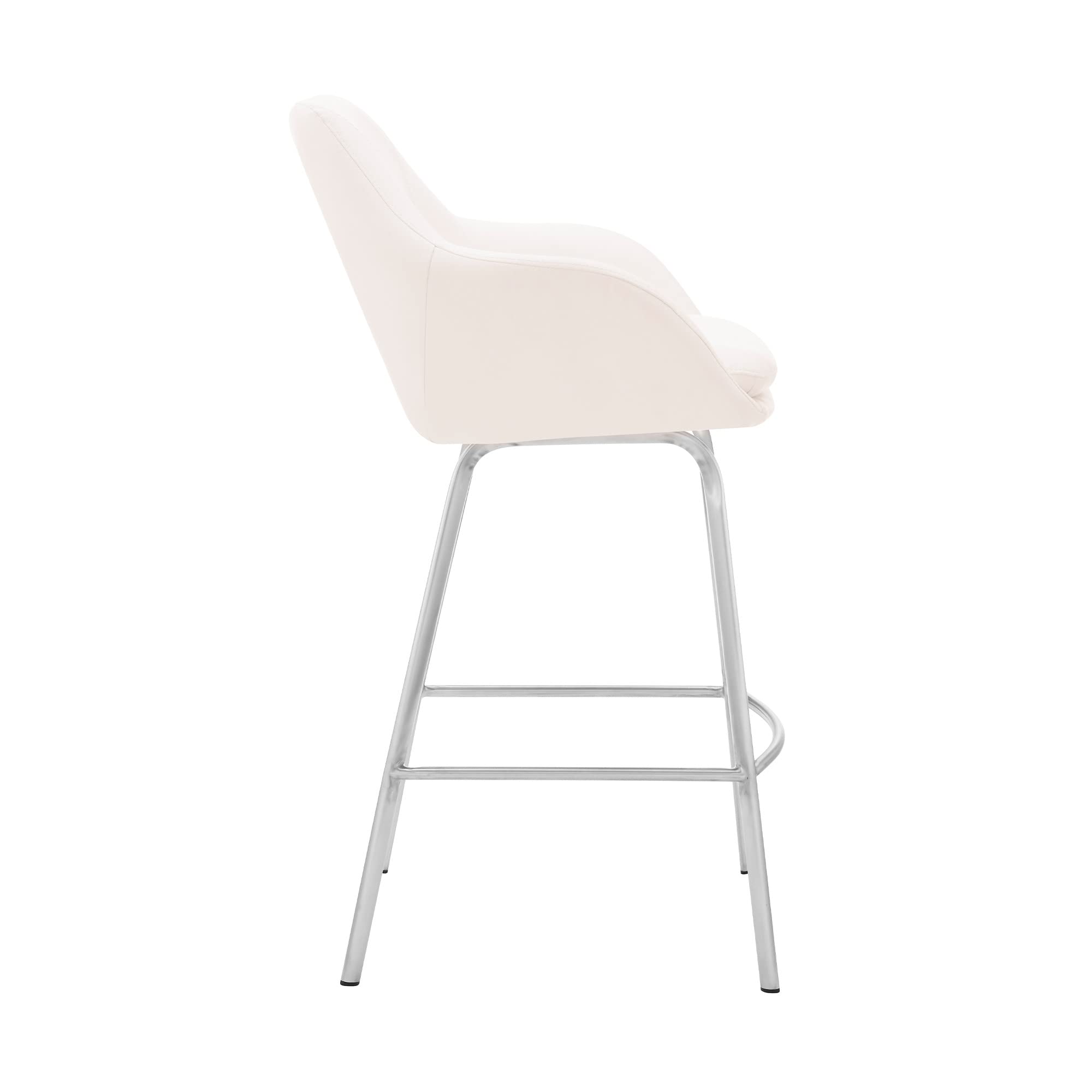 HomeRoots 26' White Faux Leather and Stainless Steel Swivel Counter Stool
