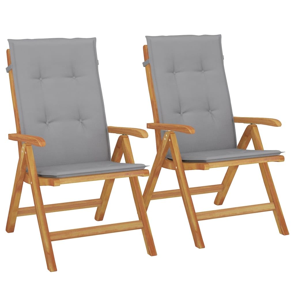 Vidaxl 2 X Reclining Garden Chairs And Cushions Solid Wood Teak