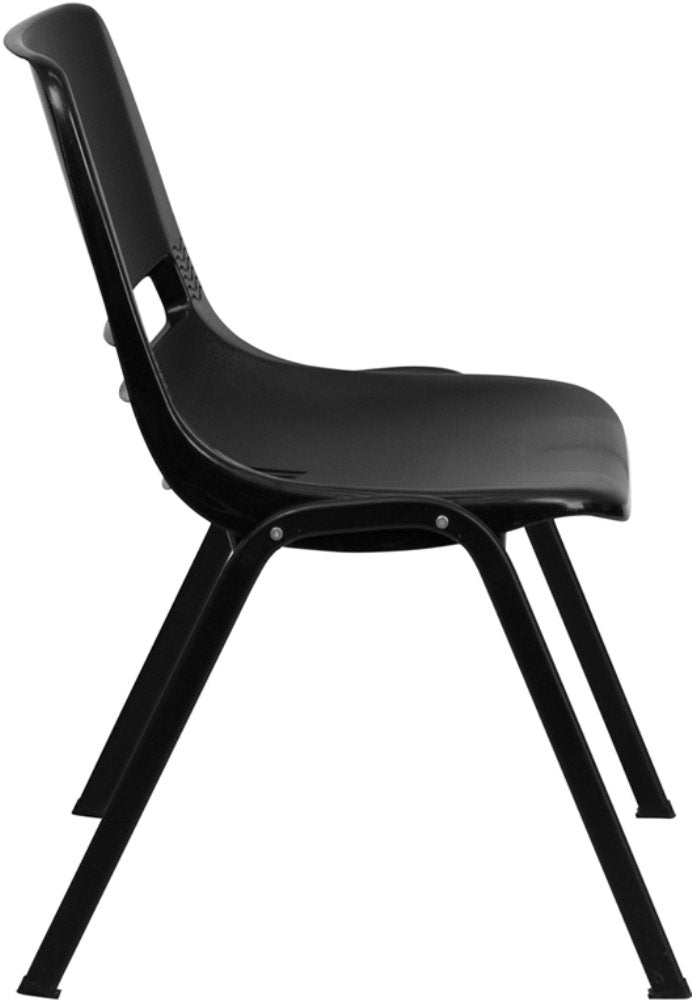 Flash Furniture HERCULES Series 661 lb. Capacity Black Ergonomic Shell Stack Chair with Black Frame and 16'' Seat Height