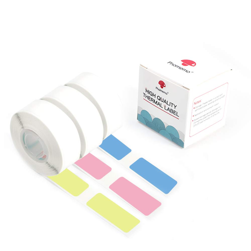 Phomemo D30 Label Maker Tape Black On Pink, Blue, Yellow Sticker Thermal Paper Self-Adhesive Label Tape, 14 X 50Mm (0.5'X 17/8'