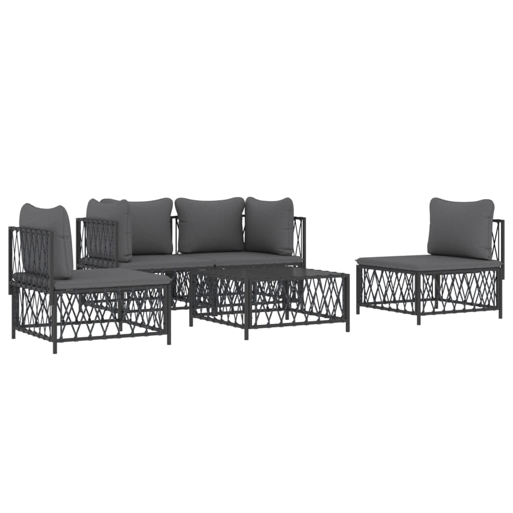 vidaXL Patio Furniture Set 7 Piece Sectional Sofa with Cushions Anthracite Steel - Garden, Patio, Deck Sofa Set - Modern Outdoor
