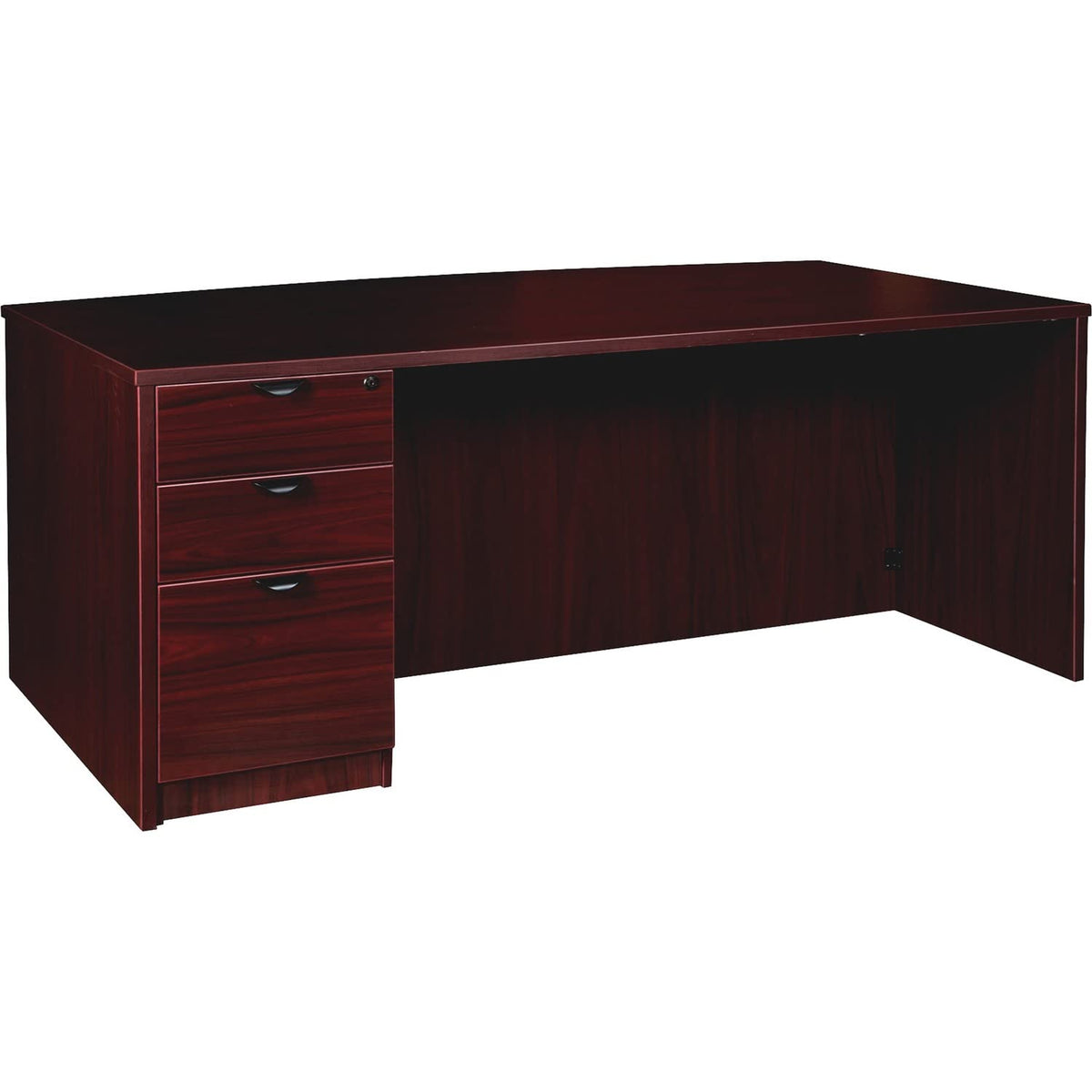 Lorell Prominence 2.0 Mahogany Laminate Left-Pedestal Bowfront Desk