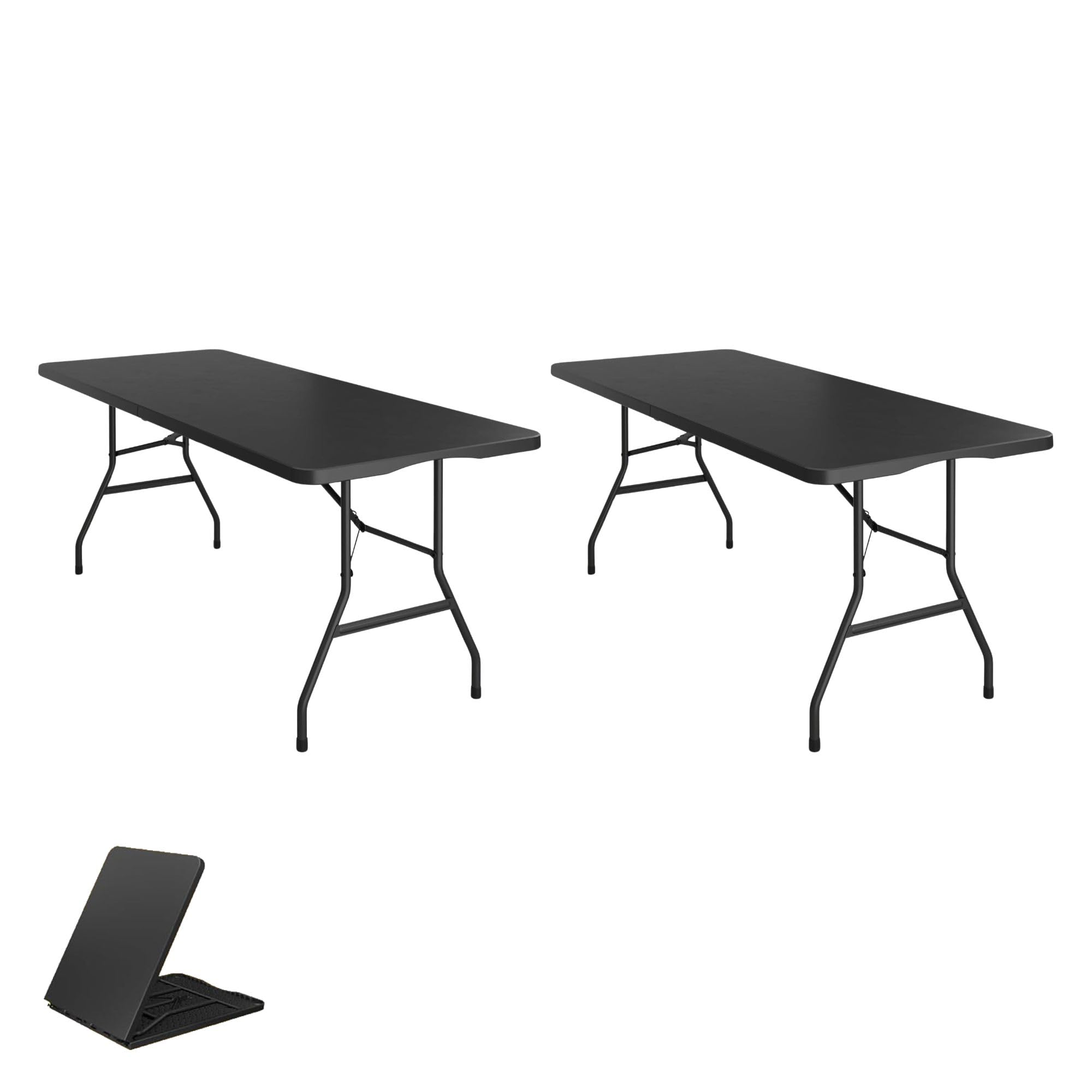 BTEXPERT Set of 2, Fold-in-Half Folding Utility Table 6 Feet 72x 29.5 Lightweight Portable Carrying Handle Indoor Outdoor Picnic