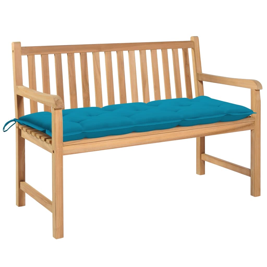 Vidaxl Solid Teak Wood Patio Bench With Light Blue Cushion Garden Outdoor Porch Home Balcony Backyard Terrace Lounge Seating Wooden Furniture 47.2&quot;