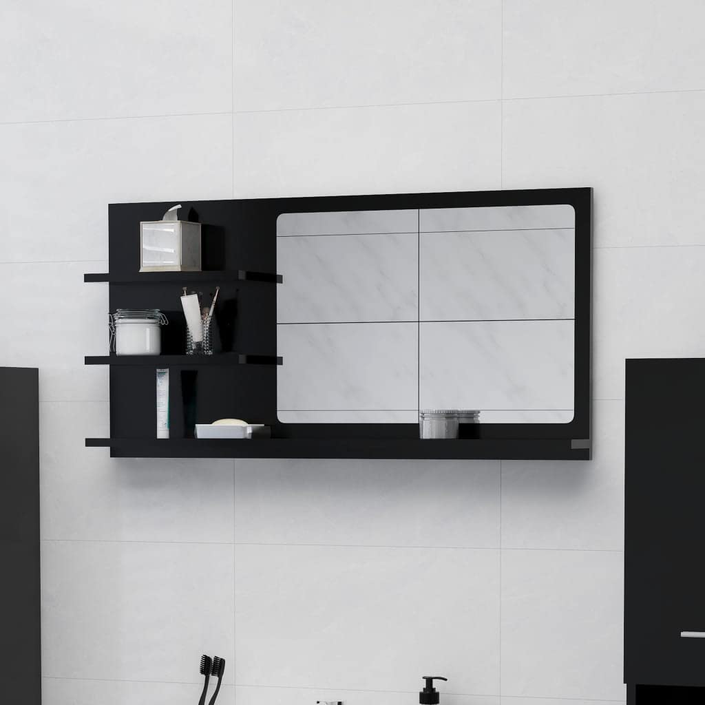 Bathroom Mirror Black 35.4&quot;x4.1&quot;x17.7&quot; Engineered Wood